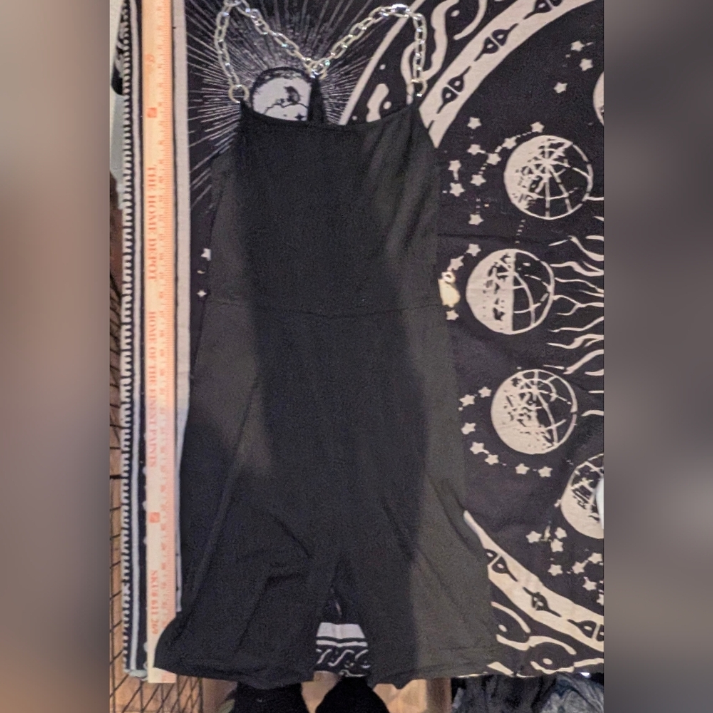 ROMWE Black Bodysuit with Silver Chain Straps